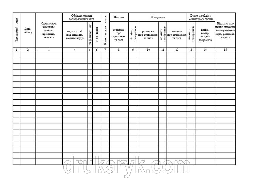 Книга видачі топографічних карт, форма № 8, А4 гор 1333 фото