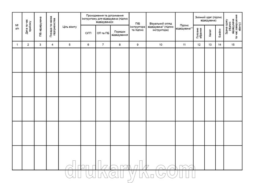 Журнал обліку відвідувачів на підприємстві А4 гор 724 фото