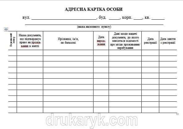 Адресна картка особи А5 1+1 на картоні 448 фото