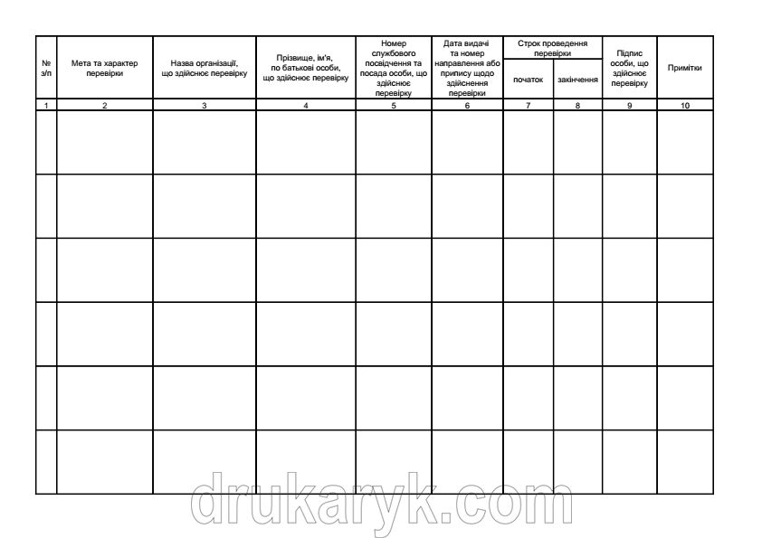 Журнал реєстрації перевірок державними посадовими особами 421 фото