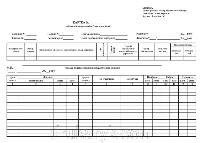Картка обліку військового майна (некатегорійного), додаток 21 1353 фото