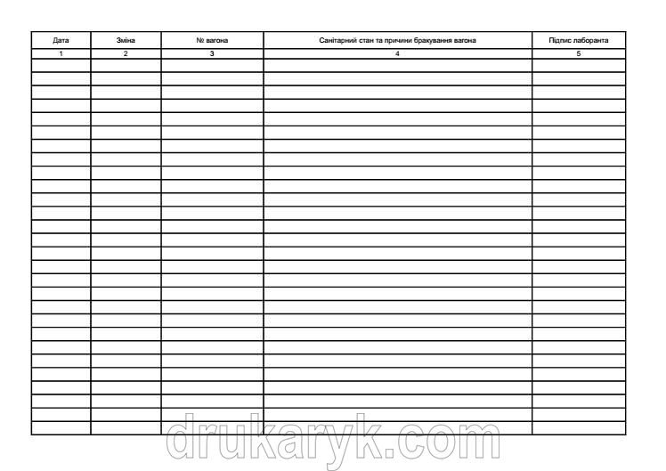 Журнал реєстрації санітарного стану вагонів ф140 431 фото