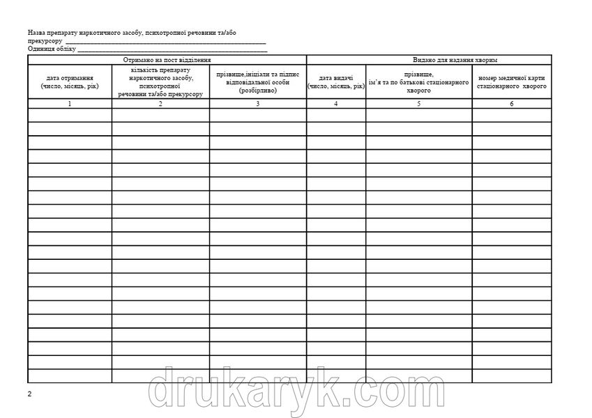 Журнал обліку препаратів наркотичних засобів, психотропних речовин і прекурсорів на постах відділень лікувально-профілактичних закладів охорони здоров’я, А4 гор 1210 фото